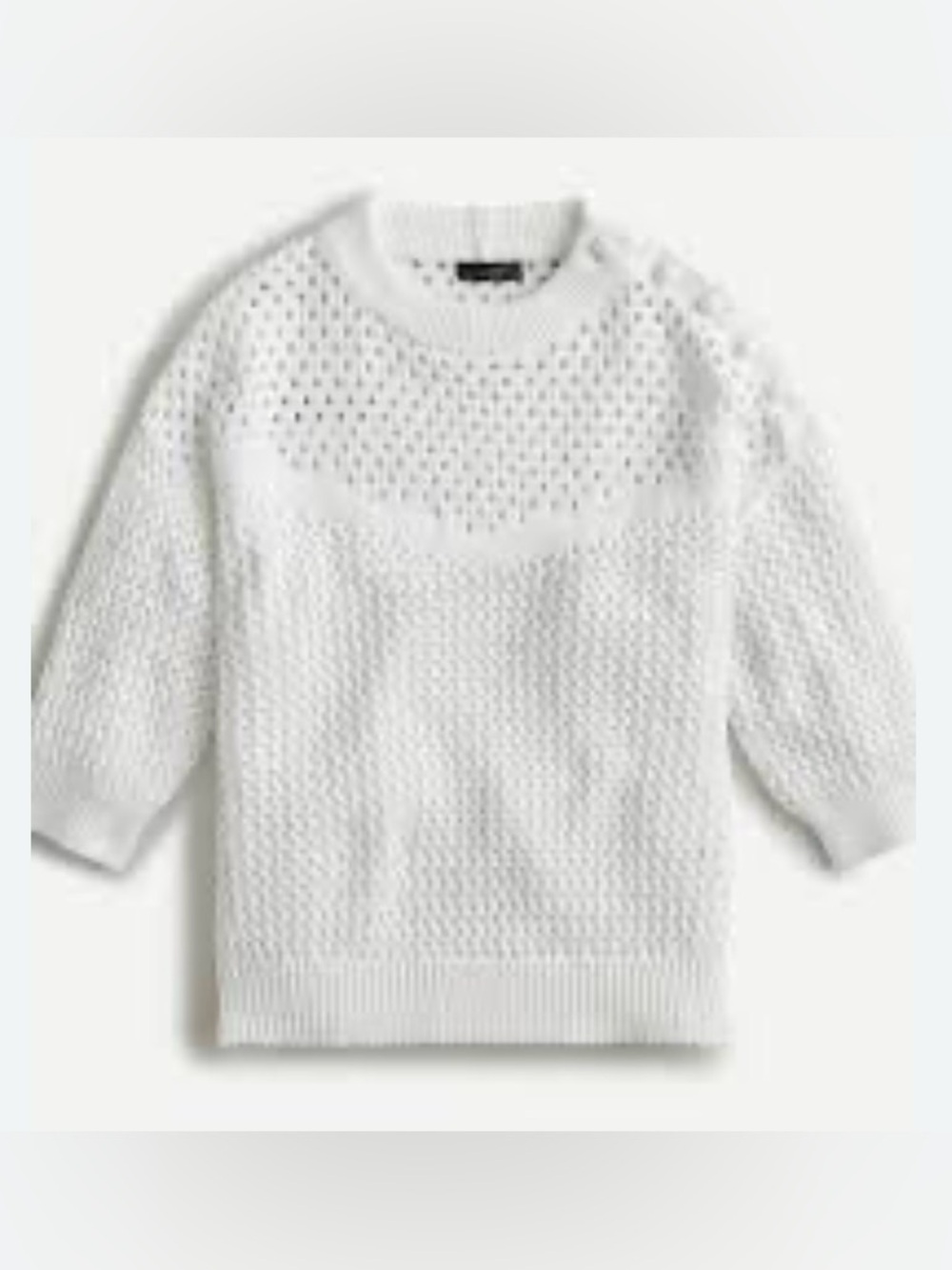 J Crew Cotton Knit Crochet SS Crewneck Sweater White Loose Textured Lagenlook